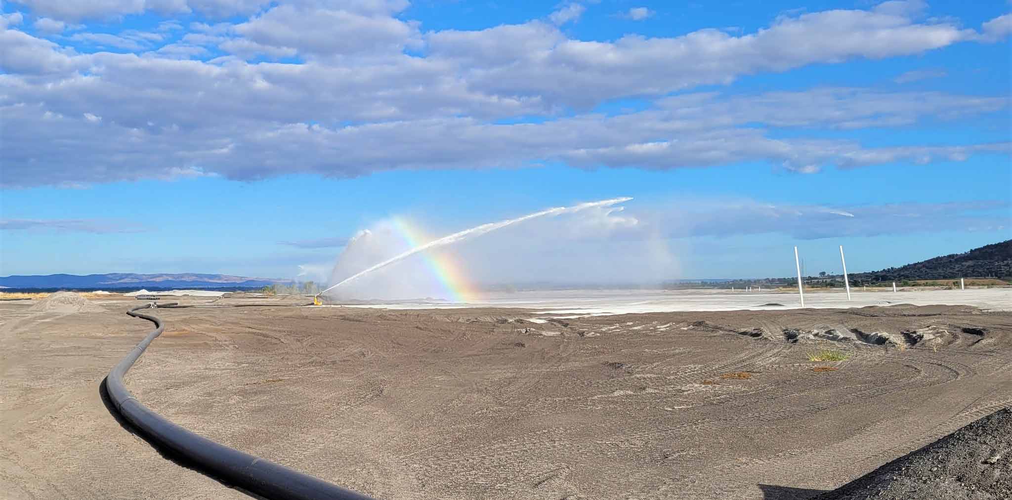 850w Callide sprinkler making rainbow at ash cell