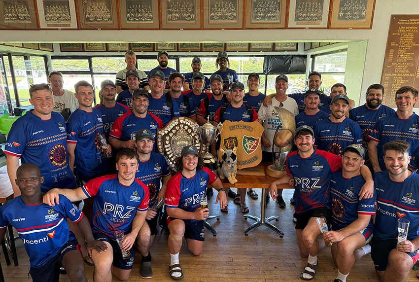 Jayden Robertson and team rugby tour of Africa 2025 with shield