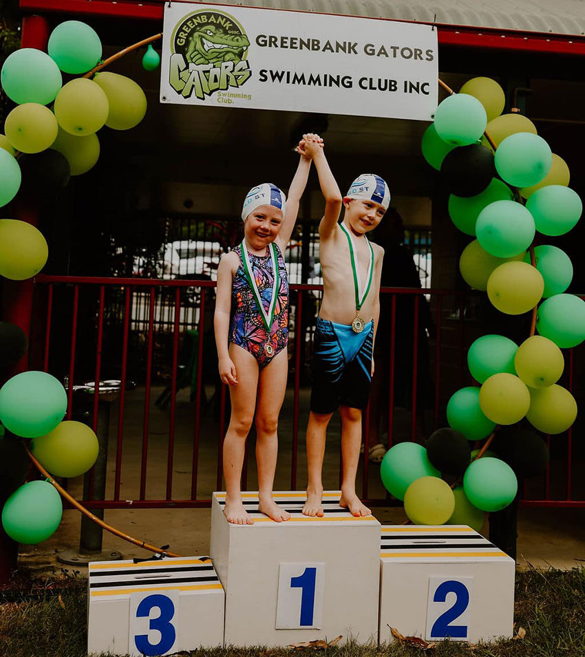 Greenbank Gators girl and boy on podium 2025