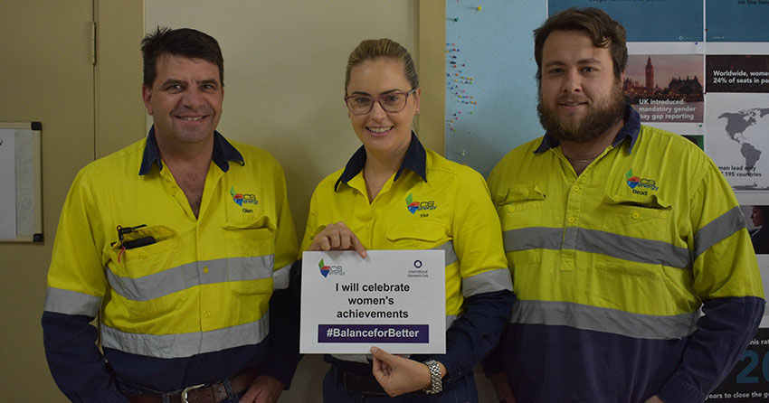 Callide staff with IWD 2019 pledge card